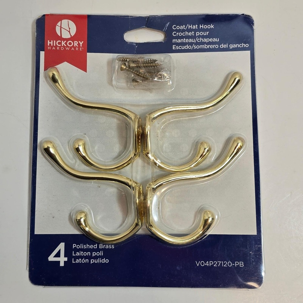 Hickory Hardware Coat Hat Hook V04P27120 PB‎ Polished Brass 4 Pack Storage Wall